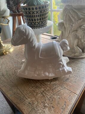 Vintage white porcelain/ceramic rocking horse CottageCore Shabby Nursery